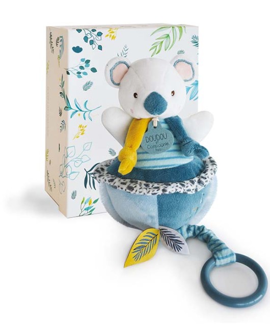 peluche musicale koala bleu canard et jaune avec tirette