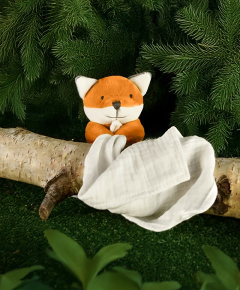 doudou attache tétine renard avec lange blanc pour accrocher tétine