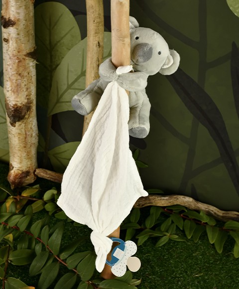 doudou attache sucette koala gris avec lange pour attacher tétine