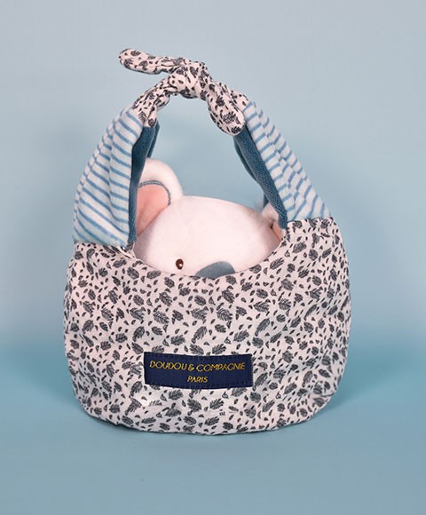 doudou marionnette koala écru qui se transforme en sac au motif fleuri