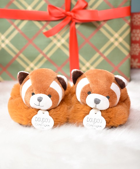 chaussons bebe en peluche panda roux