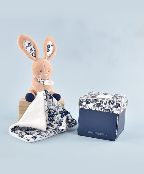Doudou avec mouchoir lapin bleu marine boh'aime Doudou et compagnie DC4016