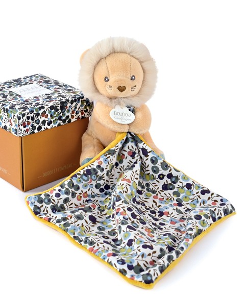 Doudou lion avec mouchoir jaune et vert - boh'aime - Doudou et compagnie - DC4018