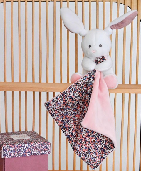 Doudou avec mouchoir lapin rose - Boh'aime - Doudou et compagnie - DC4020