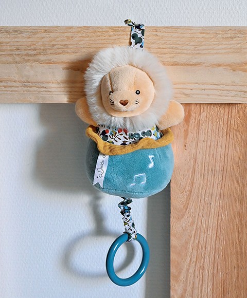Boîte à musique lion jaune et bleu boh'aime - Doudou et compagnie - DC4026