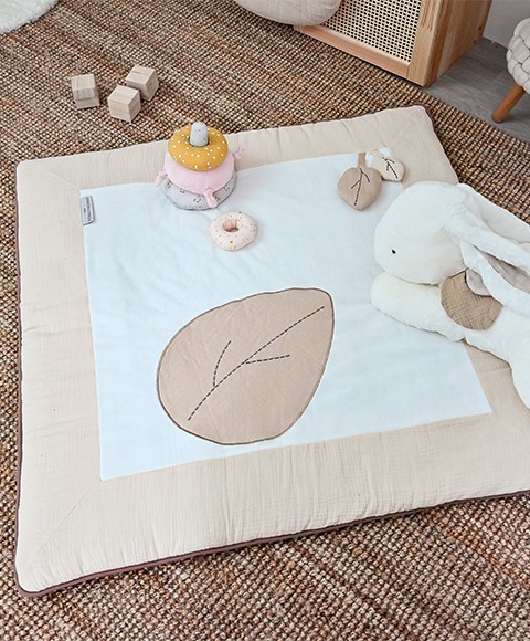 tapis carré tapis de parc beige et blanc - Doudou et Compagnie