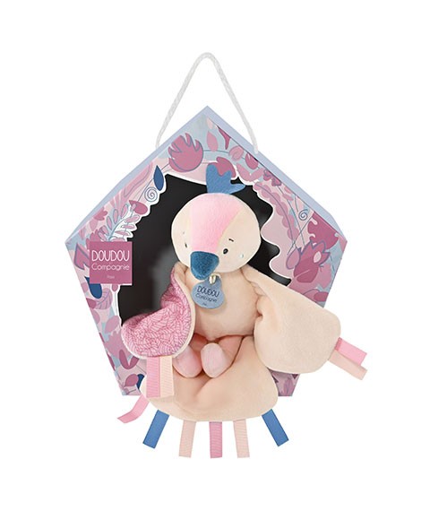 Peluche musicale oiseau rose et jaune pale Doudou et Compagnie DC4046