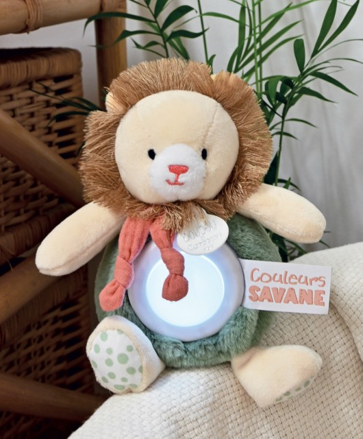 Veilleuse  Lion verte avec tête beige et crinière à manipuler 15 cm