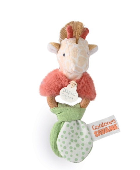 Hochet bébé girafe orange - 15 cm