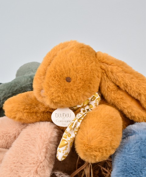 Lapin DOUDOU® Jaune moutarde - Peluche lapin - 25 cm