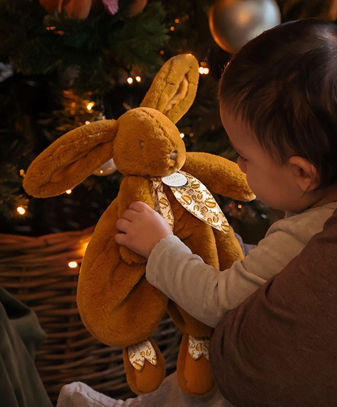 Doudou plat lapin Jaune moutarde - 29 cm