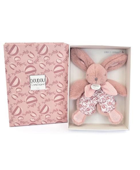 Doudou lapin rose  - Doudou plat - 18  cm