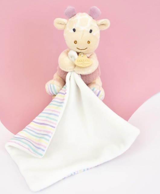 Doudou mouchoir Girafe rose - 11 cm