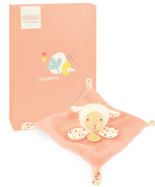 Doudou plat mouton orangé et blanc