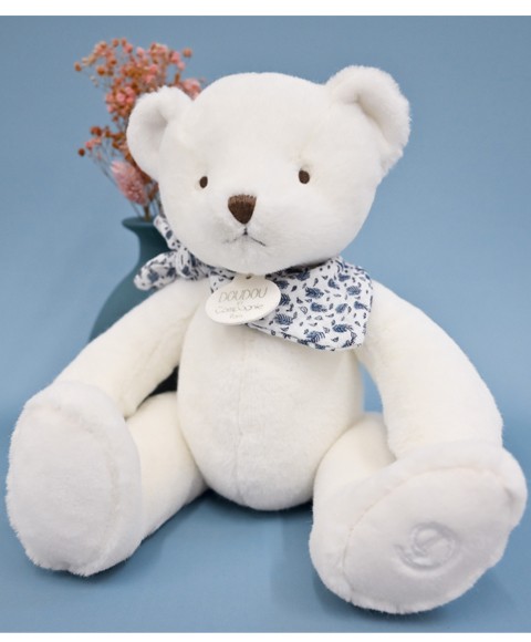 ours en peluche assis blanc 25 cm I Doudou et Compagnie