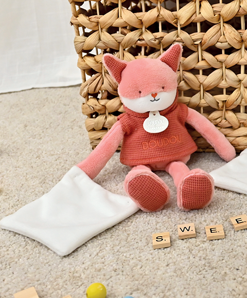 Doudou Renard rose avec mouchoir - Sweety - 25 cm