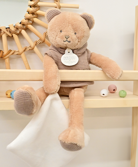 Doudou Ours marron avec mouchoir et sweat a capuche - Sweety - 25 cm