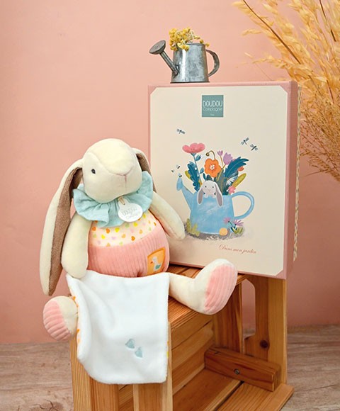 Peluche lapin rose avec son doudou - LAPIN CIBOULETTE - 28 cm