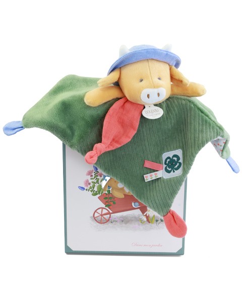 Doudou vache vert 27 cm plat