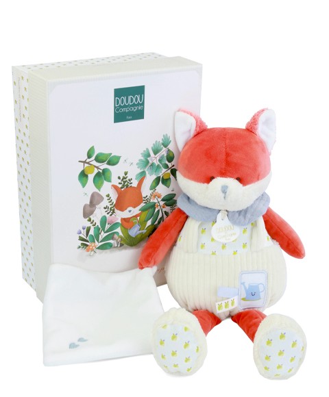 Peluche renard orange avec doudou - 28 cm