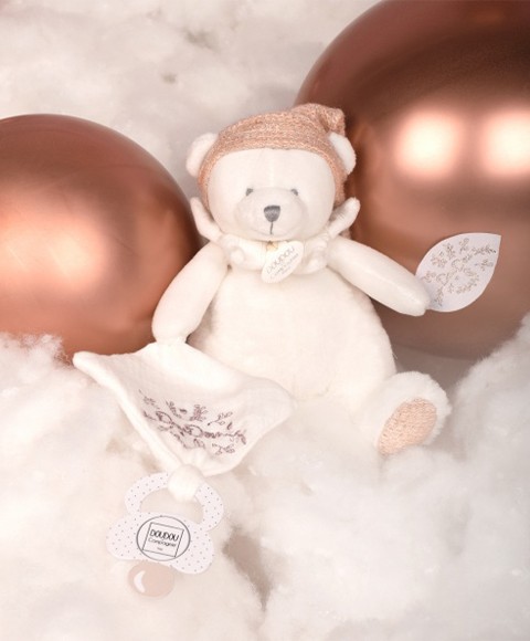 Ours en peluche Rose attache-sucette - 20 cm