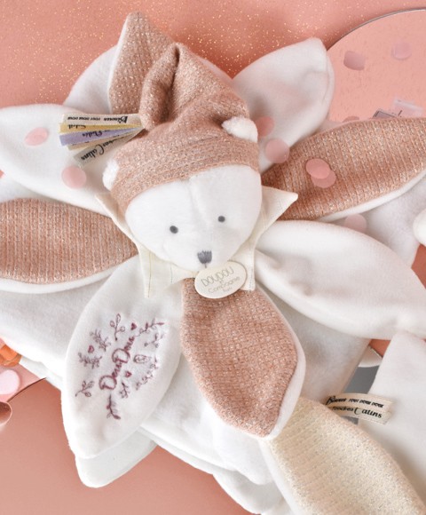 Doudou plat pétales Ours Rose - 25 cm