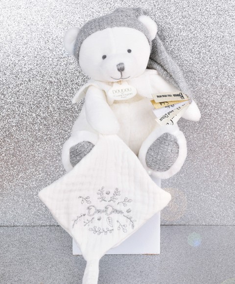 Ours en peluche Gris attache-sucette - 20 cm