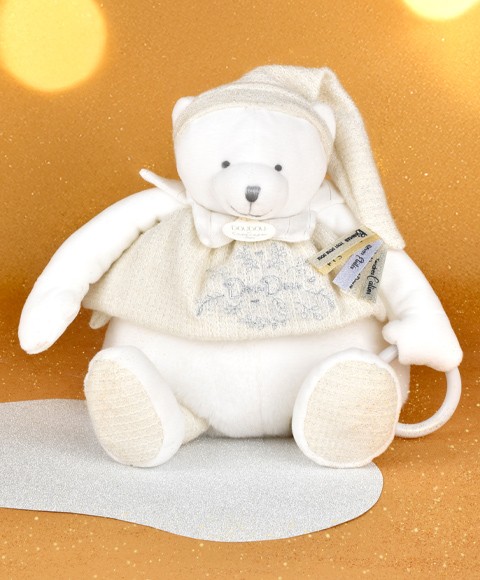 Peluche eveil Bébé Ours Blanc - 30 cm