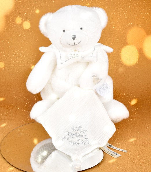 Doudou mouchoir ours Blanc - 30 cm