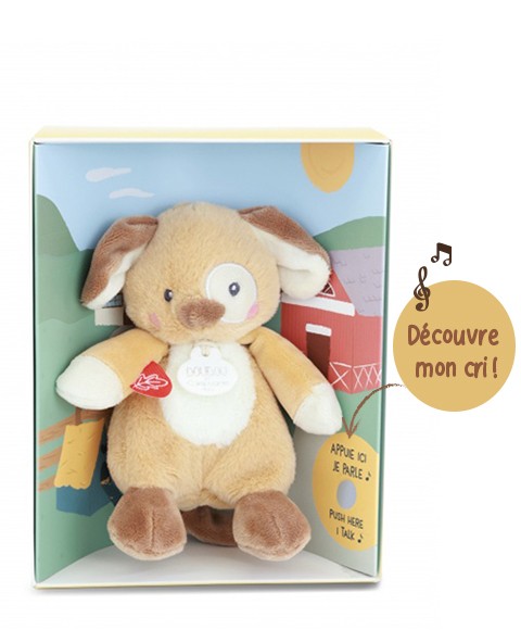 Peluche chien - 17 cm - DOUDOU de la ferme avec boite sonore