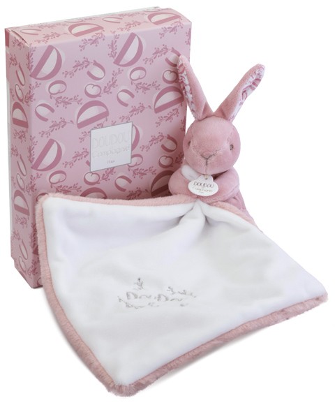 doudou mouchoir lapin rose