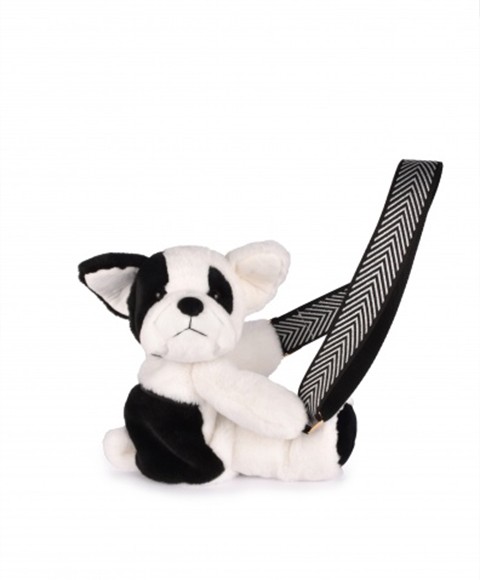 Sac bandoulière - Chien bouledogue francais en peluche noir et blanc - 30cm