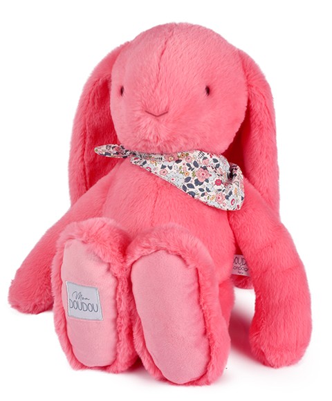 Lapin en peluche grande oreille rose corail