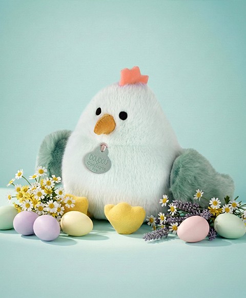 Peluche poussin blanc et amande - 15 cm