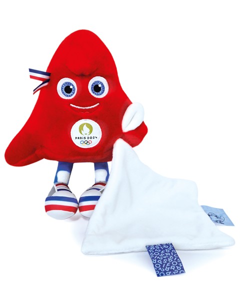 Peluche mascotte jo 2024 rouge avec Doudou blanc