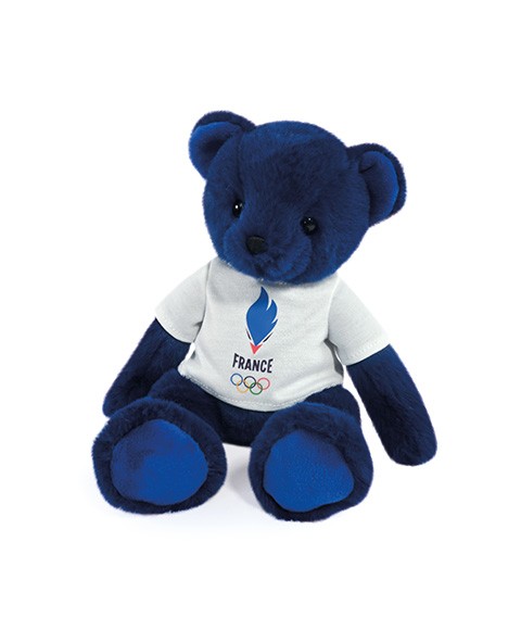 Ours en peluche bleu avec t shirt équipe de France