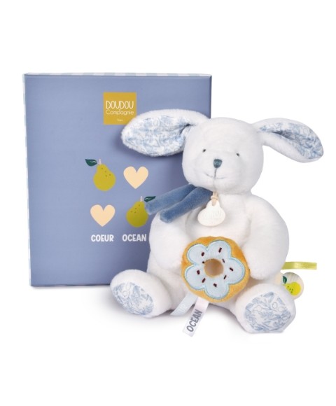 Doudou lapin avec donut bleu - 20 cm - Vanille Fraise