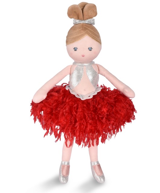 Poupée Chiffon Ballerine de Scène Moulin Rouge avec robe tomate rouge et argenté
