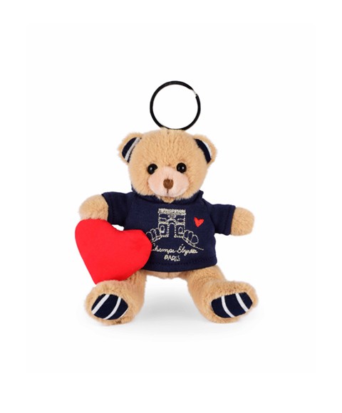 Porte clé Ours avec sweat marine broderies or Champs Elysées - 15 cm