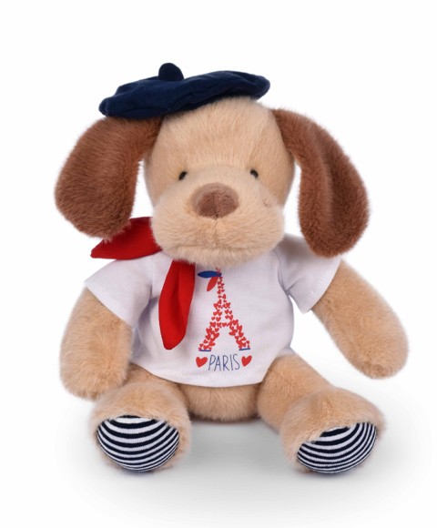 Peluche chien marron clair  T Shirt Tour Eiffel - 26 cm