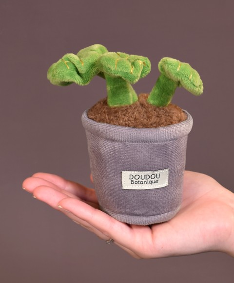 Peluche fleur - 9 cm- Plante avec feuilles vertes et pot violet