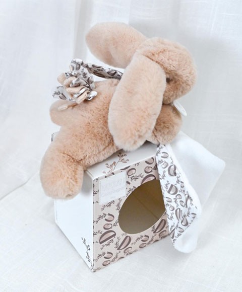 petite peluche Lapin DOUDOU beige avec mouchoir.jpg