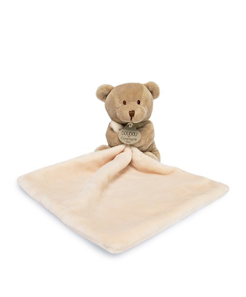 302- doudou ours mouchoir marron clair