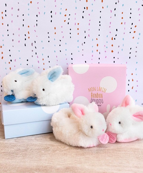 chaussons bébé lapin rose
