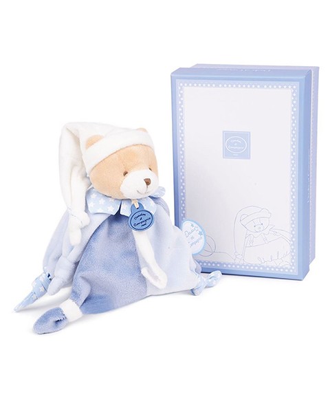 doudou attache tétine ours bleu