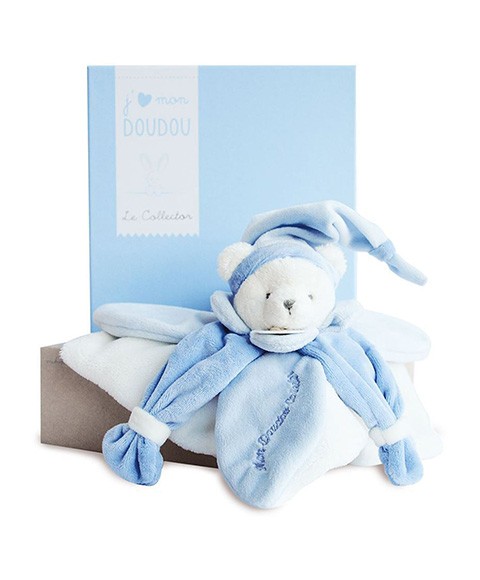 DC2921-1 Doudou plat Ours Collector bleu - 24 cm