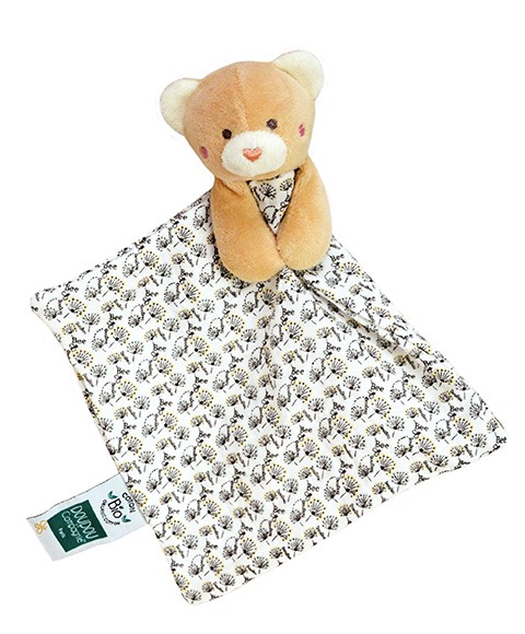 DC3840-Doudou bébé ours en coton BIO - 20 cm - modèle aléatoire