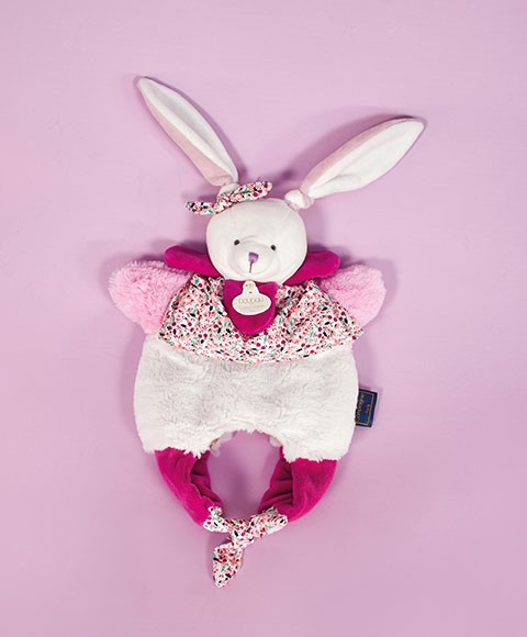 DC3825-Doudou Lapin marionnette - Petit sac - Amusette  3 EN 1