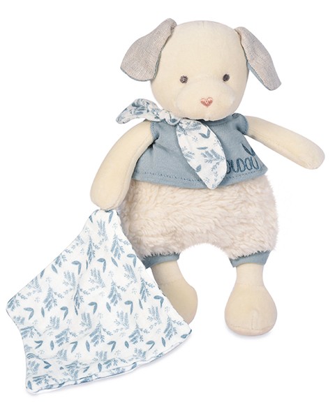 DC3964-Chien peluche beige avec mouchoir bleu en coton BIO - 22 cm
