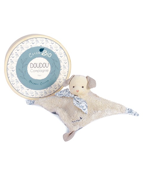 DC3965-Doudou carré plat chien bleu en coton BIO - 25 cm